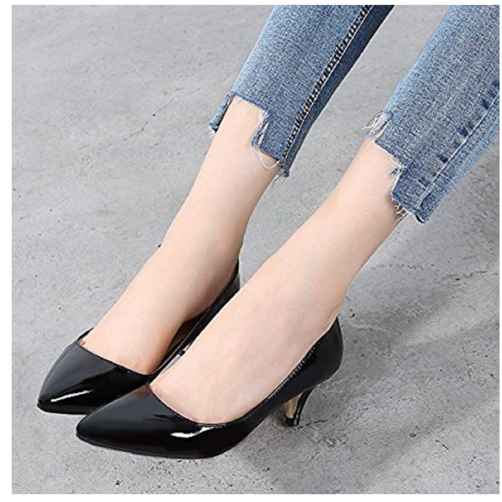 Black patent kitten heels